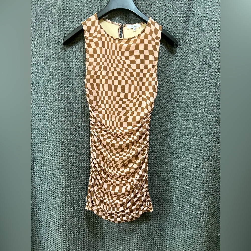 Edit by Nine Pink Brown Checkered Dress Bodycon Size Small